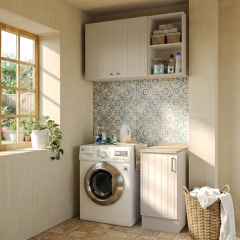 Lavanderia Modulada 3 Peças 1 Aéreo 1 Balcão com Tampo 1 Nicho 40cm Marselha CabeCasa MadeiraOriginals Branco
