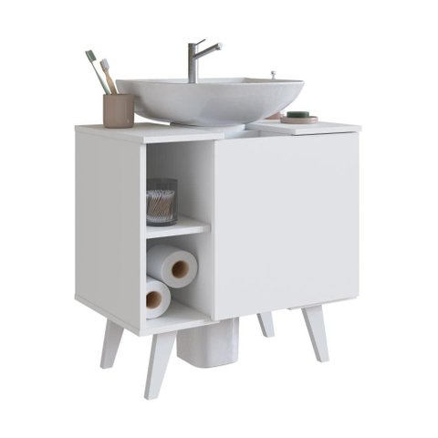 Gabinete de Coluna para Banheiro Emovell Slim B86 1 Porta Branco Fosco MDP 15 mm