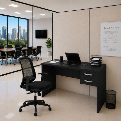 Conjunto Mesa de Escritório 120x60cm com 2 Gavetas + Cadeira Netflex Ergonômica Premium Reclinável