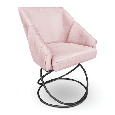 Poltrona Luxo Alana Suede Rosa Bebê Base Luxo Preto - Pallazio