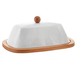 Manteigueira Oásis Branca em Cerâmica Base em Bambu 21cm - 1