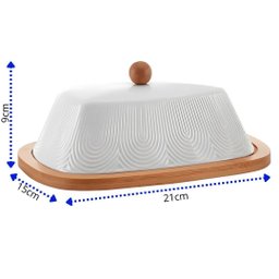 Manteigueira Oásis Branca em Cerâmica Base em Bambu 21cm - 2