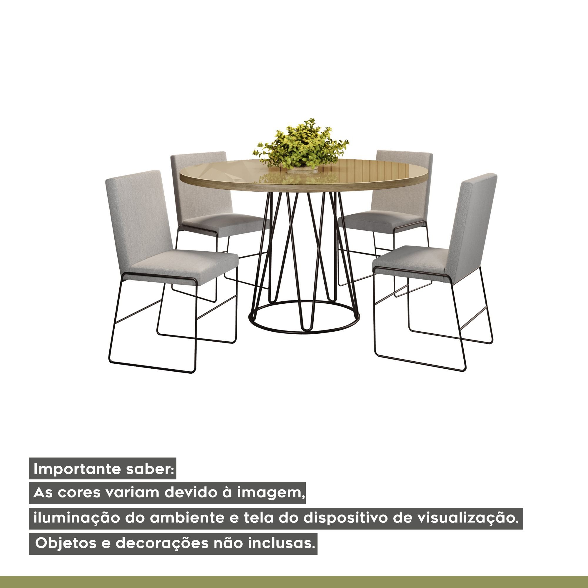 Conjunto Sala de Jantar Mesa 110cm Tampo MDF Laqueado/Vidro 4 Cadeiras Dubai Mais Decor - 16