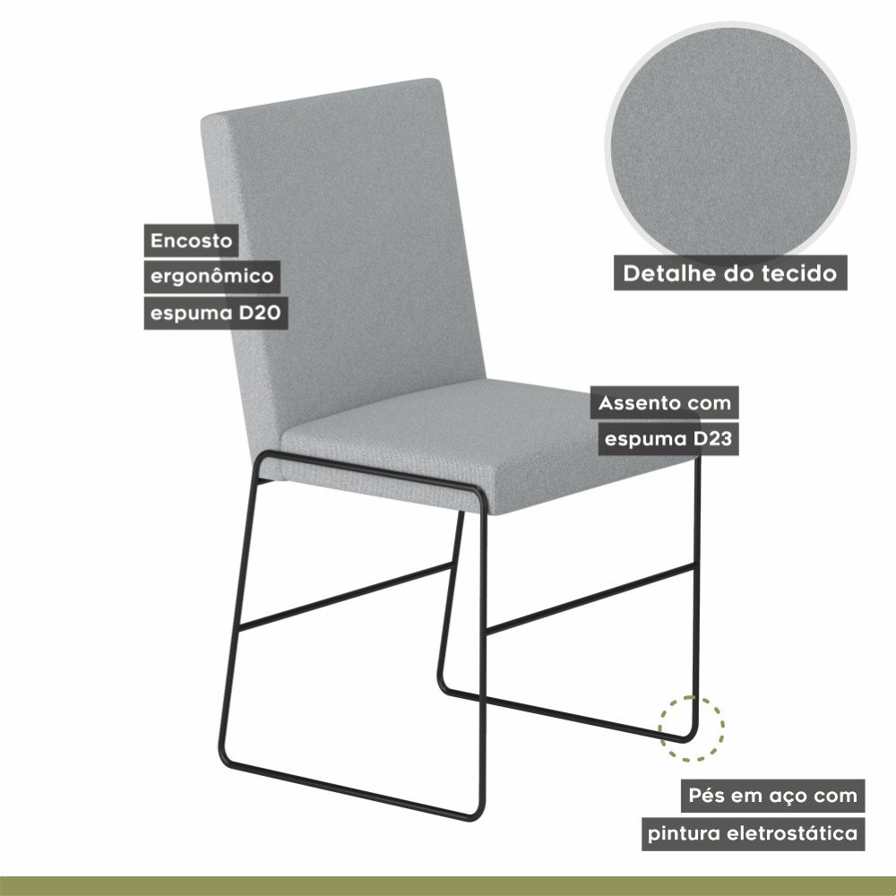 Conjunto Sala de Jantar Mesa 110cm Tampo MDF Laqueado/Vidro 4 Cadeiras Dubai Mais Decor - 6
