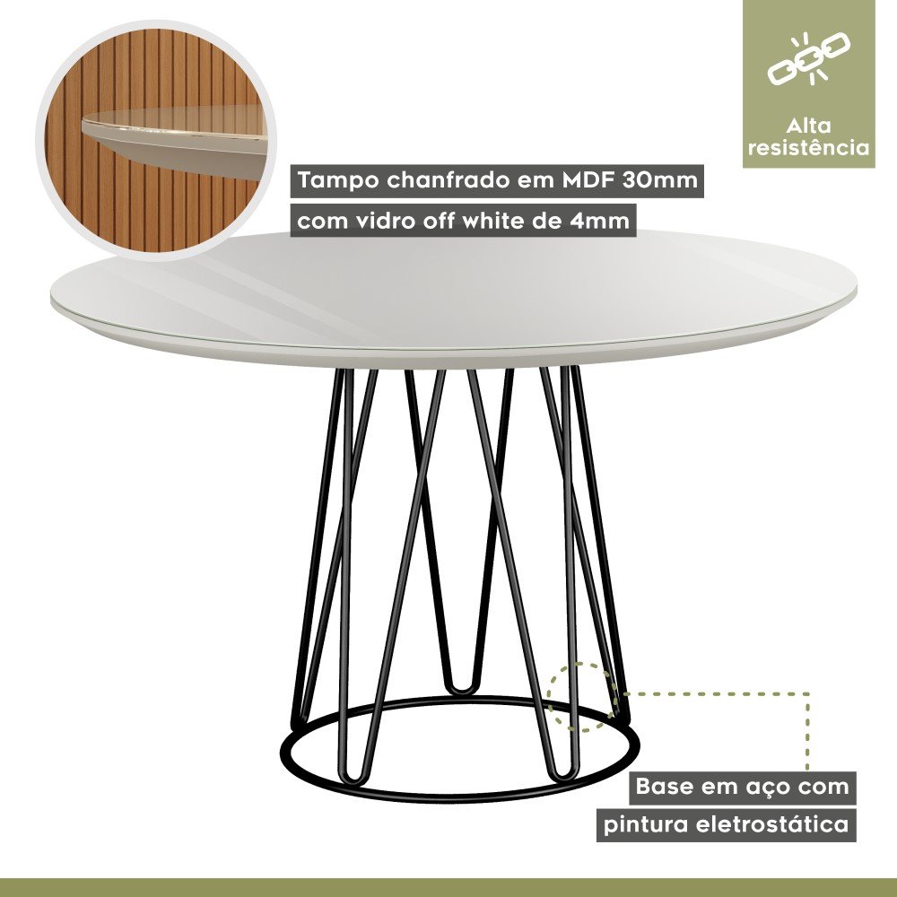 Conjunto Sala de Jantar Mesa 110cm Tampo MDF Laqueado/Vidro 4 Cadeiras Dubai Mais Decor - 3