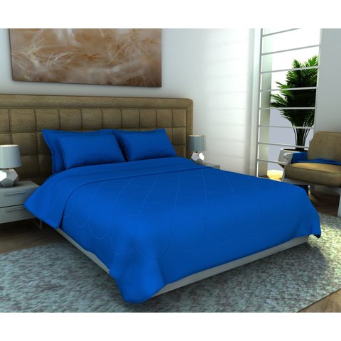 Cobre Leito King 3 Peças Malha Lisa 100% Algodão Azul Hawaii