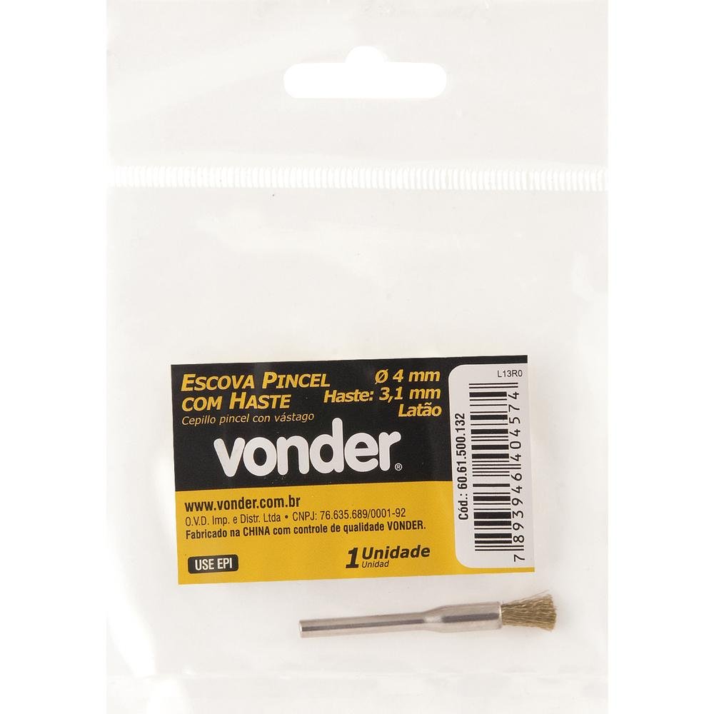 Escova pincel 4mm latão c/ haste p/ microrretífica Vonder - 3