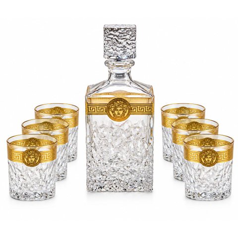 Jogo para Whisky Estilo Versace em Cristal Garrafa 1L Copo 200ml