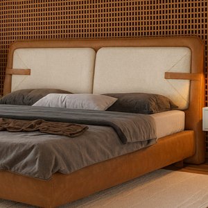 Cabeceira Queen Yun Courino Caramelo / Linho Off White - Sallar Home