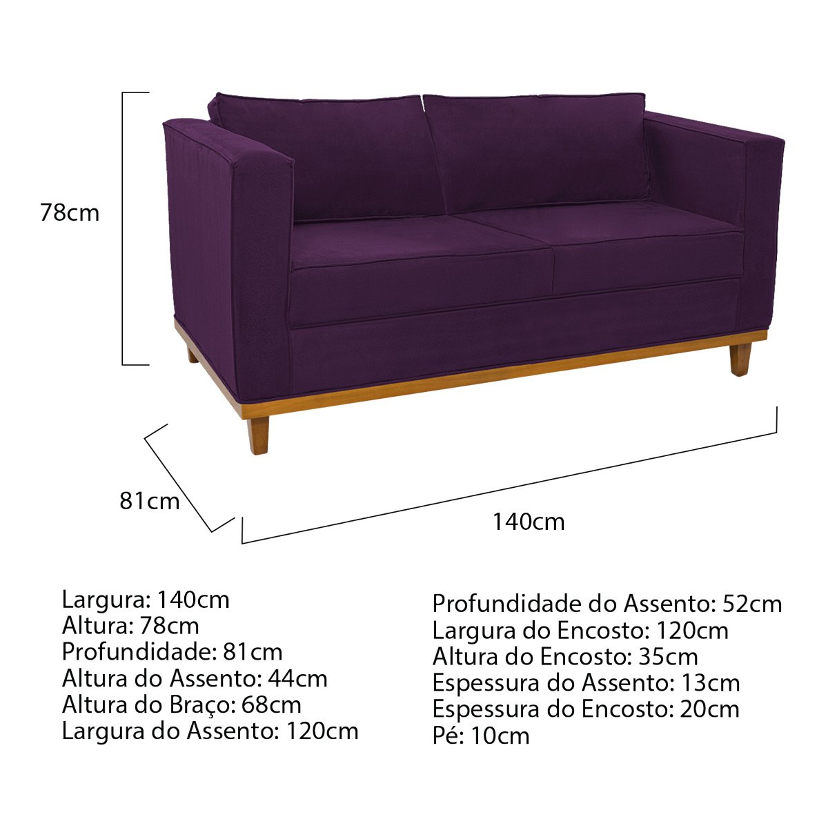 Sofá 2 Lugares Europa Suede Roxo ADJ Decor - 4