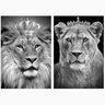 Quadro Leão e Leoa Coroa - Kit 2 telas - 90 x 60 cm - Dourada - 2