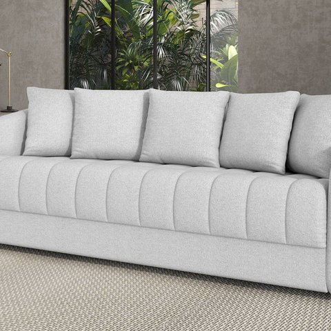 Sofá Living 220cm Linho 4 Lugares com 5 Almofadas Abba Cinza/Preto