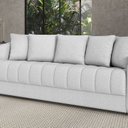 Ver imagem 1 de Sofá Living 220cm Linho 4 Lugares com 5 Almofadas Abba Cinza/Preto