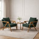 Ver imagem 1 de Kit 2 Poltronas Decorativa Mona Luxo Linho Verde Base Madeira Maciça