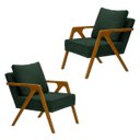 Ver imagem 3 de Kit 2 Poltronas Decorativa Mona Luxo Linho Verde Base Madeira Maciça