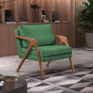 Kit 2 Poltronas Decorativa Mona Luxo Linho Verde Base Madeira Maciça