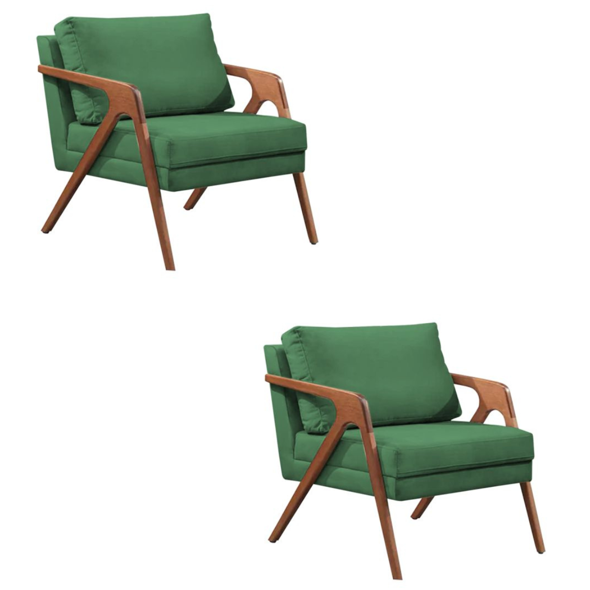 Kit 2 Poltronas Decorativa Mona Luxo Linho Verde Base Madeira Maciça