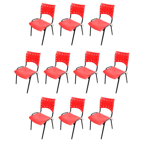 Kit com 10 Cadeiras Iso Pp Rp Empilhavel Color - Vermelho