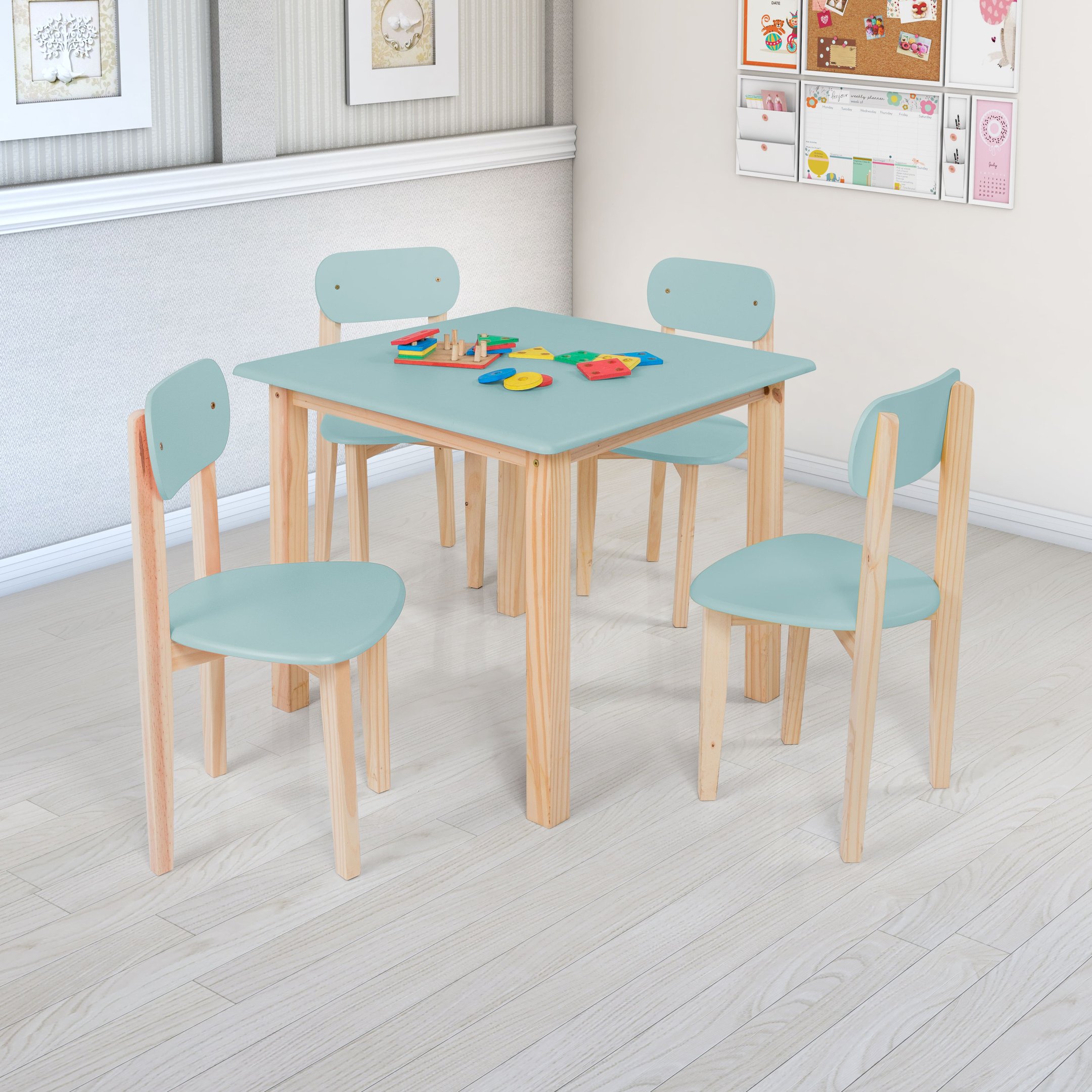 Kit Colore Mesa com 4 Cadeiras Infantil:menta