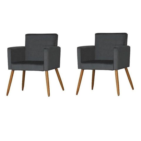 Kit 2 Poltrona Suede Grafite Vivian Decorativa Pés Palito Imbuia Mel Cadeira para Sala Recepção