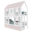 Ver imagem 2 de Beliche Casinha Bela com Coração 2 Gavetas Rosa 4 Janelas Venezianas - Madeira Maciça Branco/rosa