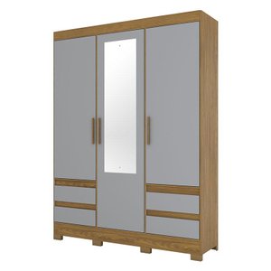 Guarda Roupa Casal Lema Nature Cinza com Espelho – Briz Móveis