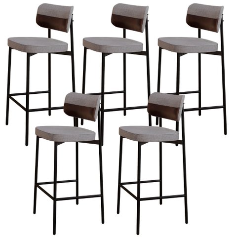 Kit 05 Banquetas Alta Bar Cozinha Sala de Jantar Aço Preto Kaira C01 Linho Cinza Courino Café - Lyam
