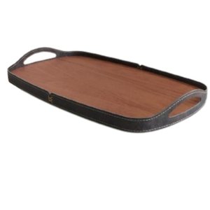 Bandeja Vale Decorativa Castanho Couro Preto