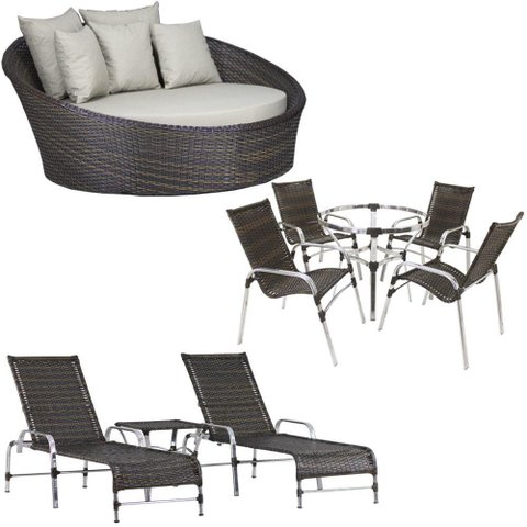 4 Cadeiras + 2 Mesa + 2 Espreguiçadeiras + 1 Chaise Trama Pedra Ferro