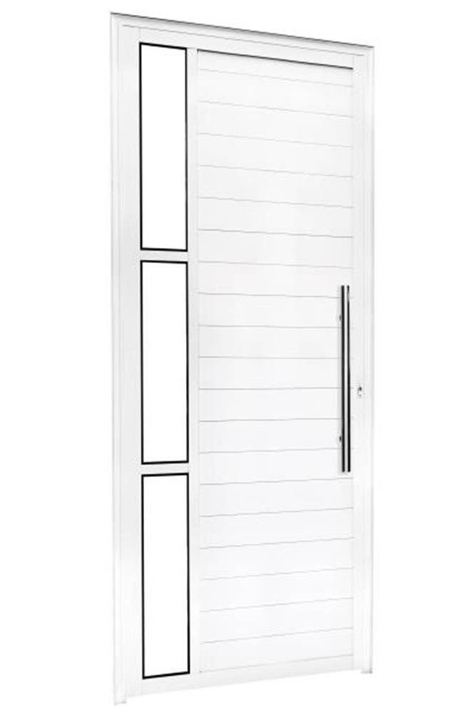 Porta Lambril C/puxador Vision 3 Vidros 2,10 X 0,80 Direita Alumínio Branco - 2