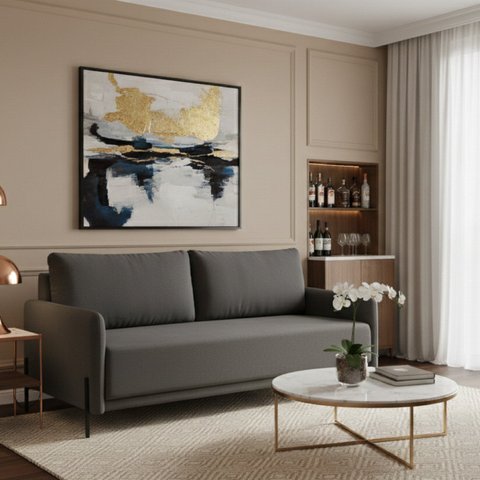Sofá para Sala Estar Living Clássico 202cm Pés de Ferro Londres Cinza Médio