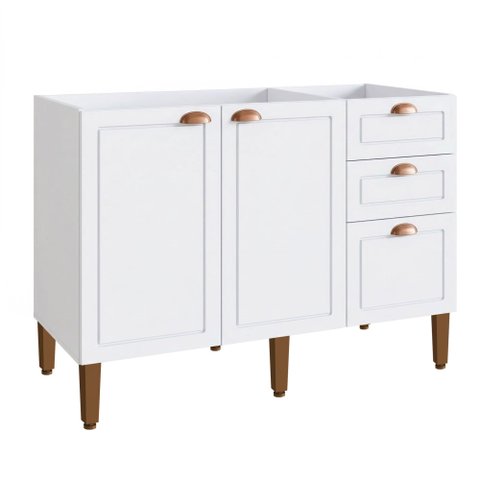 Balcão para Cozinha 120cm com 3 Portas e 2 Gavetas Americana Branco Nobre