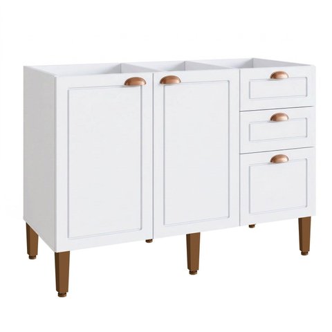 Balcão para Cozinha 120cm com 3 Portas e 2 Gavetas Americana Branco Nobre