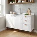 Ver imagem 1 de Balcão para Cozinha 120cm com 3 Portas e 2 Gavetas Americana Branco Nobre
