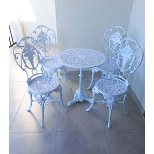 Conjunto de Mesa para Jardim Chinês com Mesa Pé Central e 4 Cadeiras em Alumínio Fundido Unifer Móve