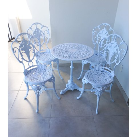 Conjunto de Mesa para Jardim Chinês com Mesa Pé Central e 4 Cadeiras em Alumínio Fundido Unifer Móve