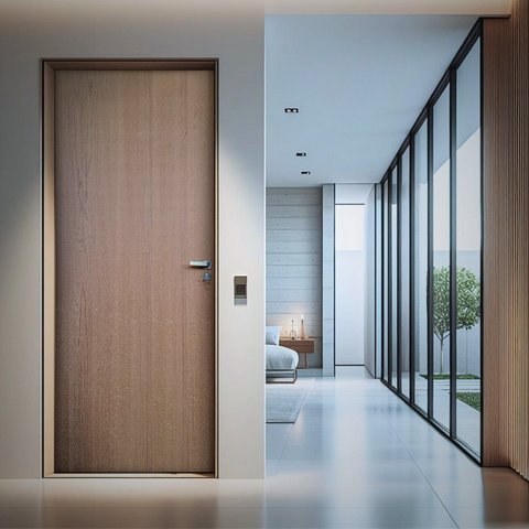 Kit Porta de Madeira Lisa Imbuia 210x82cm Batente 16cm Uniportas Abertura Direita Marrom