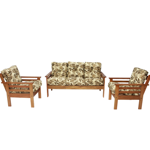 CONJUNTO DE SOFÁ 3 LUGARES E POLTRONAS EM MADEIRA