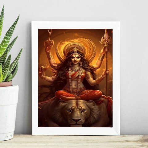 Quadro Decorativo Maa Durga 24x18cm - com Vidro:madeira Branca