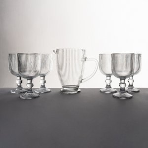 Conjunto Jarra 1,2l com 6 Copos 390ml Vidro Canelado Jogo