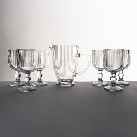 Conjunto Jarra 1,2l com 6 Copos 390ml Vidro Canelado Jogo