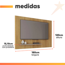 Painel para Tv até 75 Polegadas 1,80m Ripado com Prateleira França Fendi / Havana Caemmum - 3