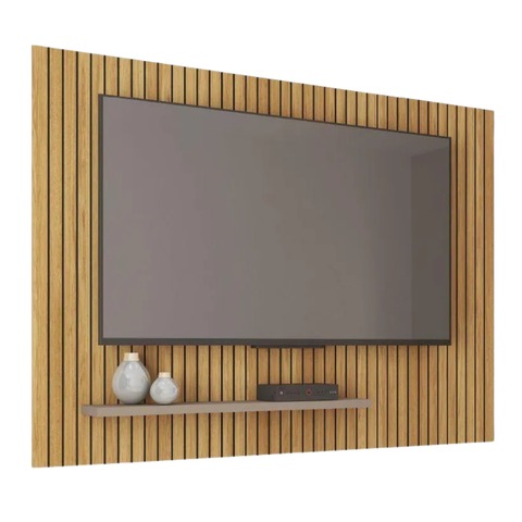 Painel para Tv até 75 Polegadas 1,80m Ripado com Prateleira França Fendi / Havana Caemmum