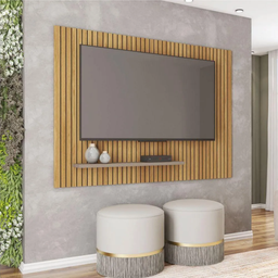 Painel para Tv até 75 Polegadas 1,80m Ripado com Prateleira França Fendi / Havana Caemmum - 2