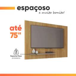 Painel para Tv até 75 Polegadas 1,80m Ripado com Prateleira França Fendi / Havana Caemmum - 5