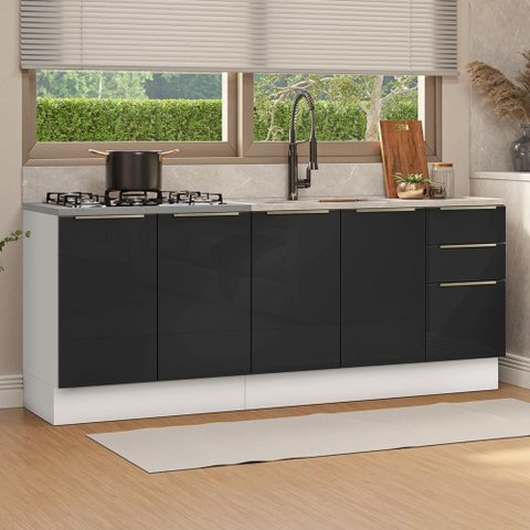 Armário de Cozinha Compacta 200 Cm Branco/preto Lux Madesa 05 Branco/preto