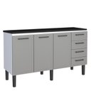 Ver imagem 1 de Balcão de Aço com Tampo Madeira 153x91x52cm 3 Portas 4 Gavetas Juno 160 Cozimax Cinza/preto