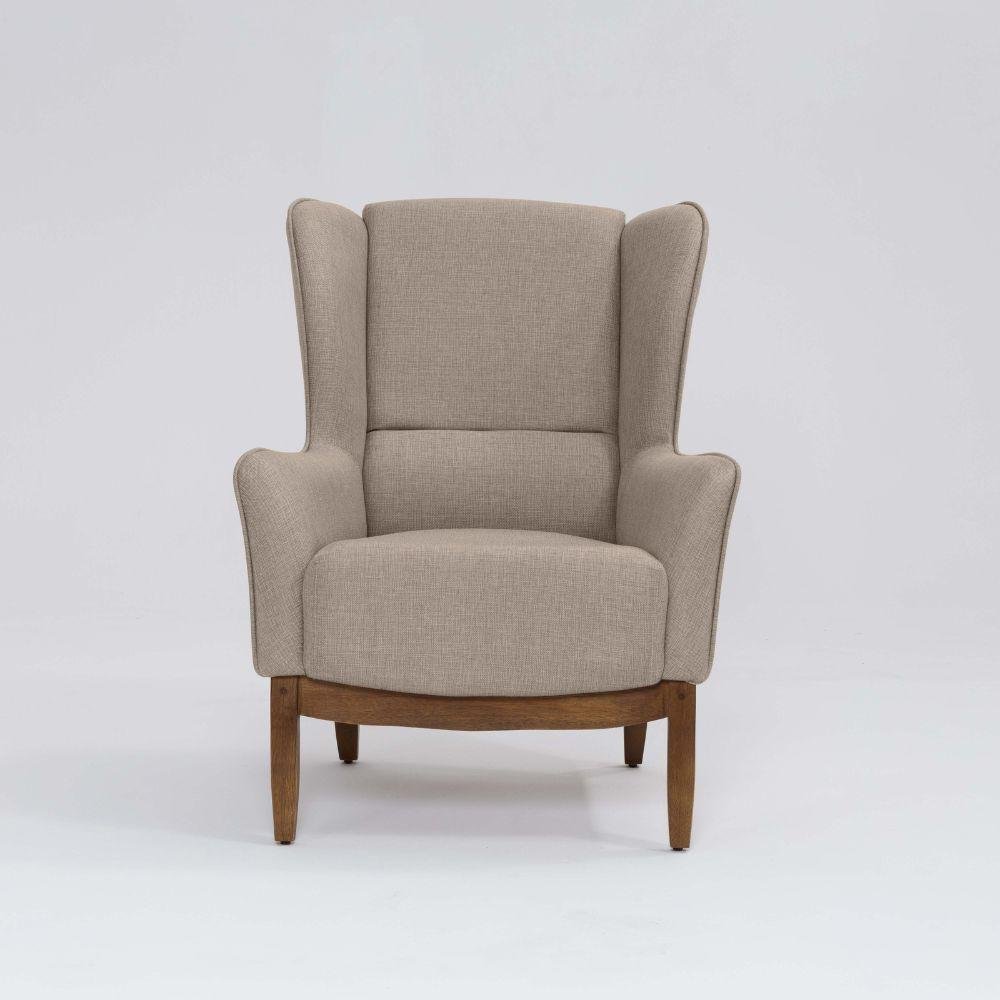 Poltrona Decorativa Milena Base Em Madeira Linho Bege