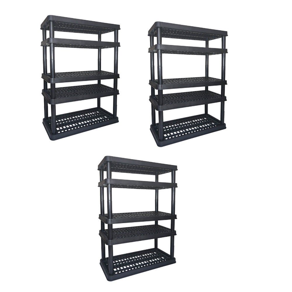 Estante Modular Plástico Super 5 Bandejas 42cm Preto Kit 03 Peças