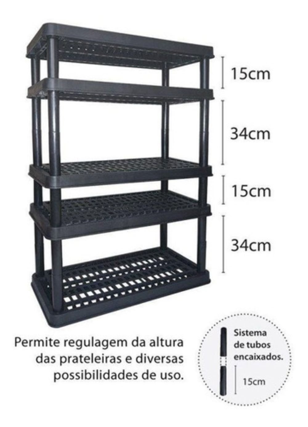 Estante Modular Plástico Super 5 Bandejas 42cm Preto Kit 03 Peças - 2